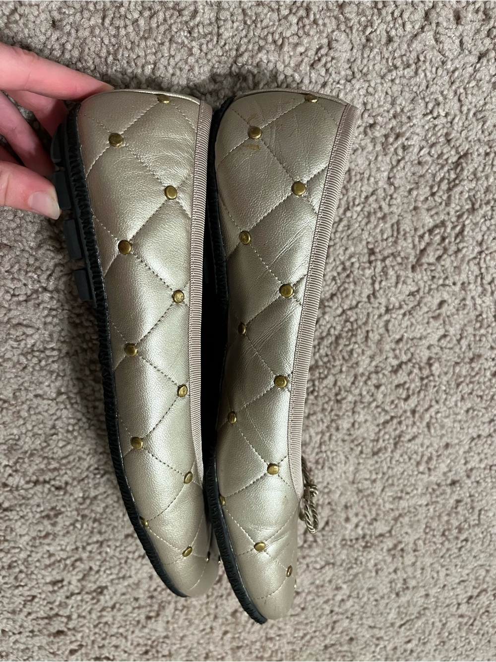 Paul Mayer Attitudes Leather Ballet Flats In Gold quilted style - Picture 5 of 7